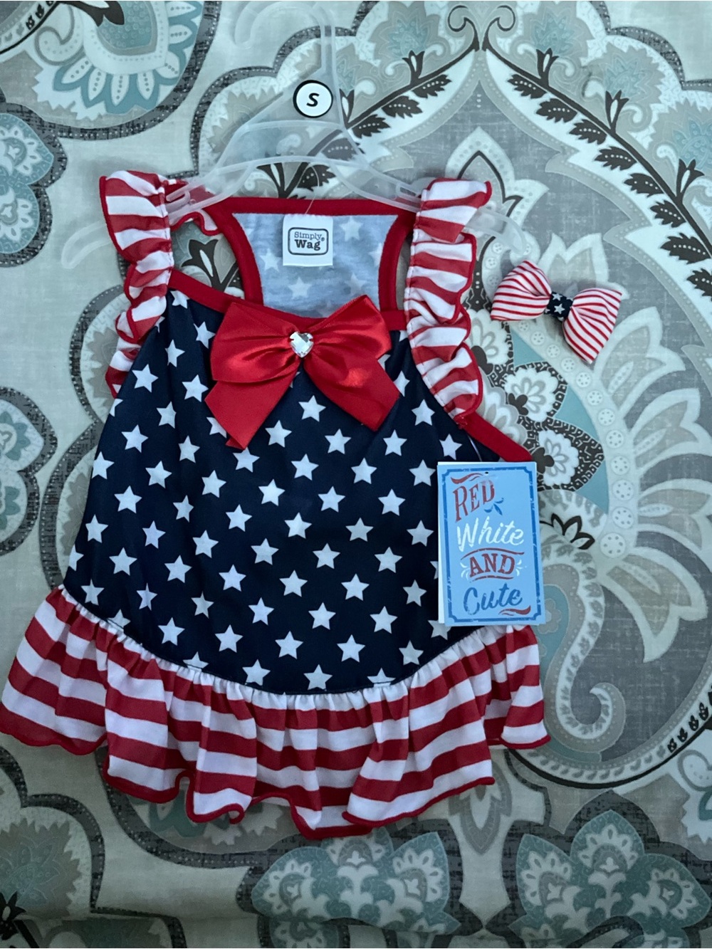 Simply Wag Patriotic Star & Stripe Ruffle Dress - Red, White & Blue